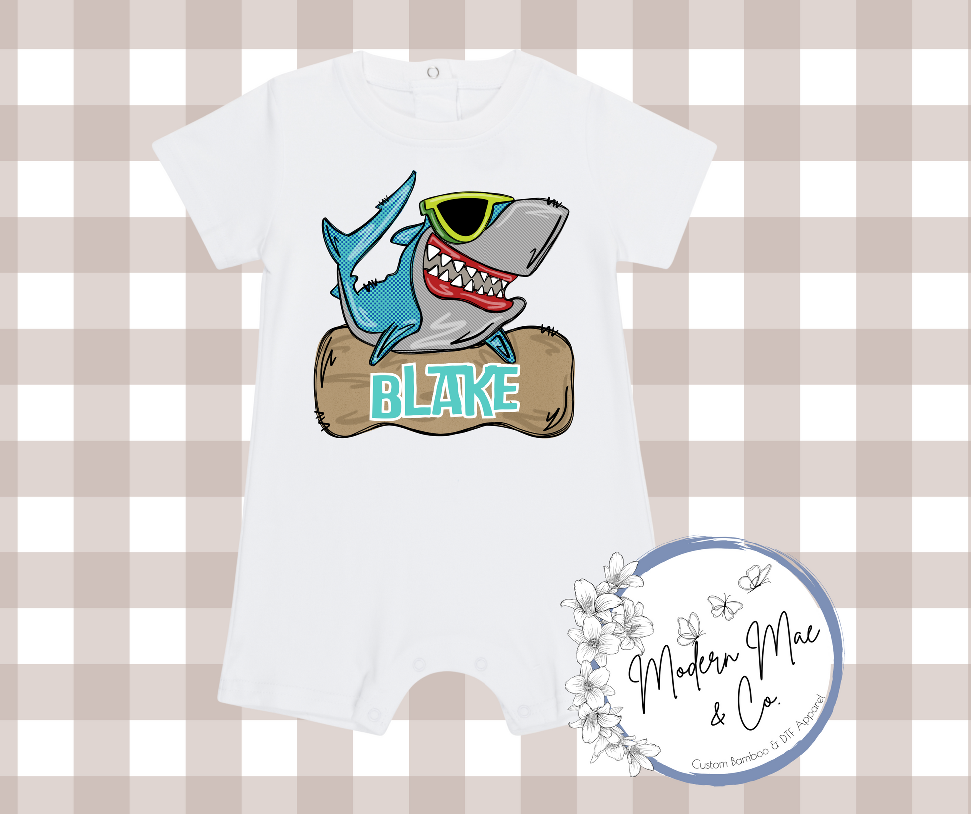 Boy SS Romper - Personalized Rad Shark