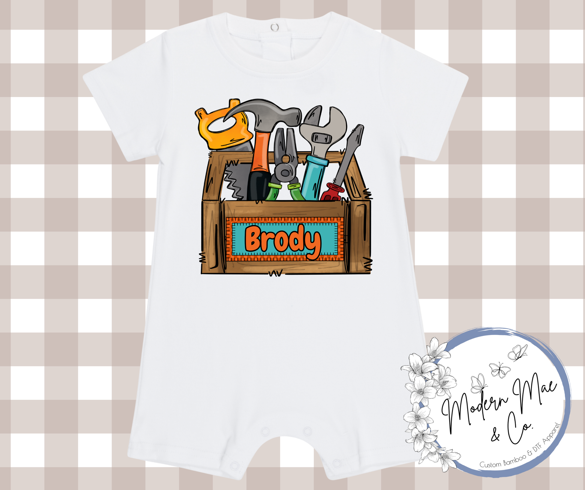 Boy SS Romper - Personalized Tool Box