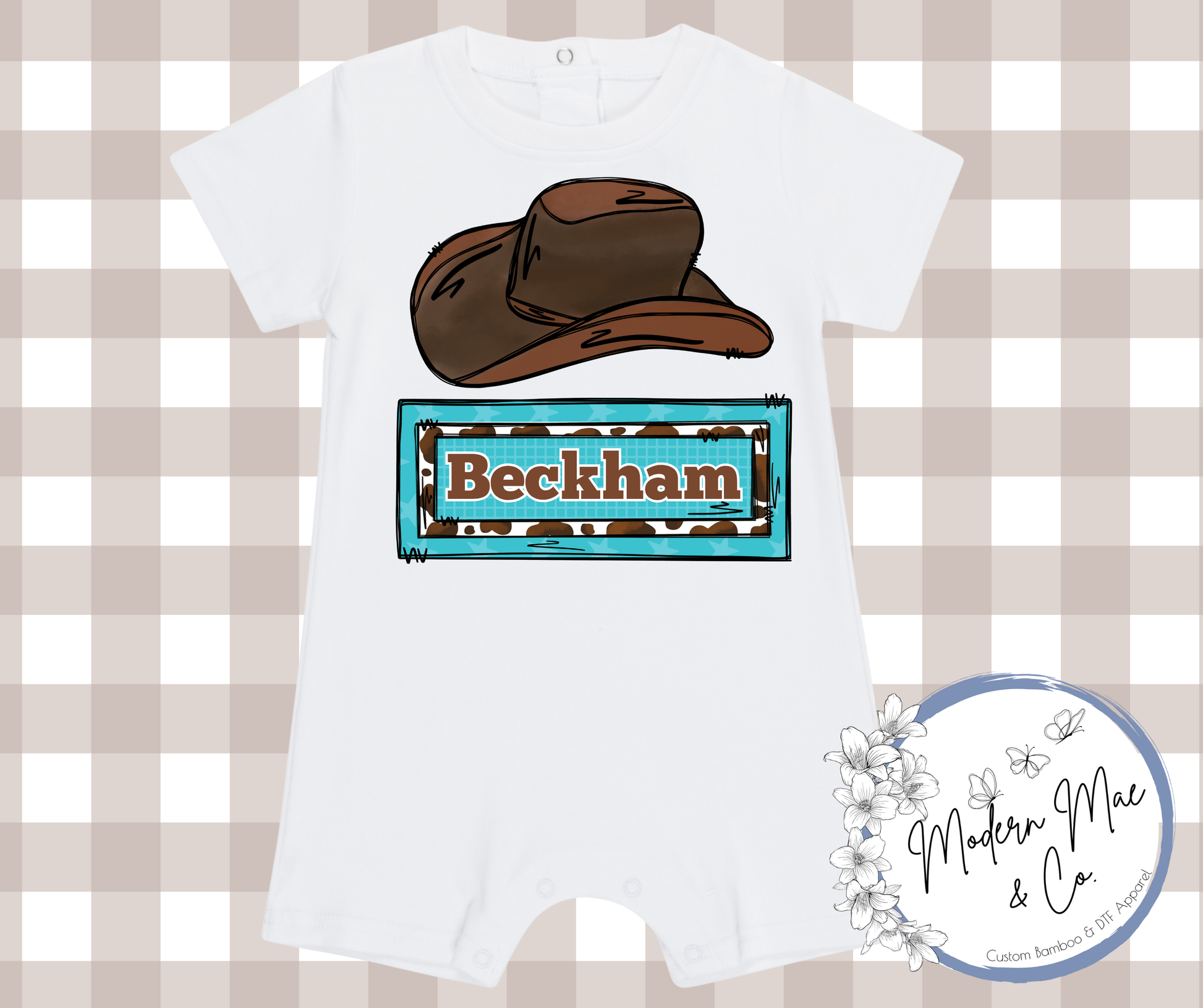 Boy SS Romper - Personalized Cowboy Hat