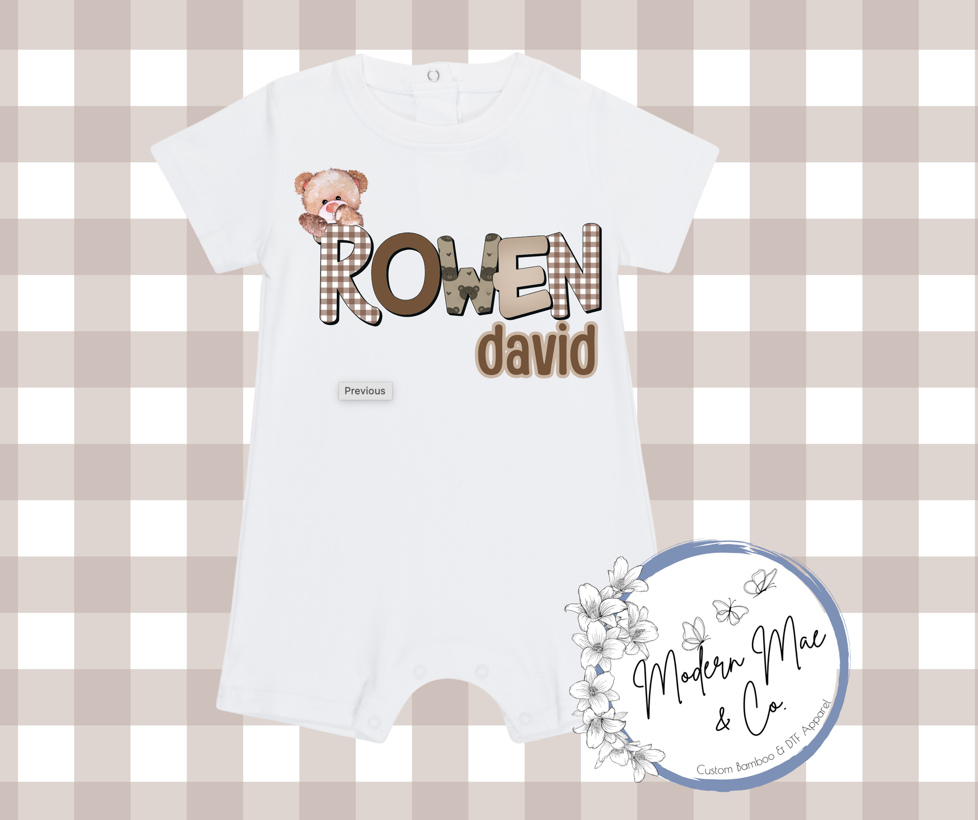 Boy SS Romper - Personalized Bear Print