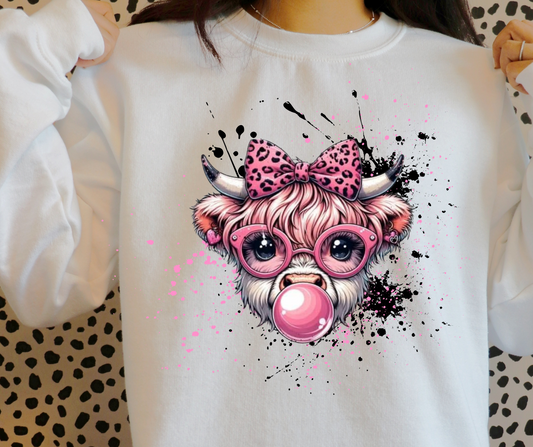 Highland Cow - Bubble Gum and Paint Splatter