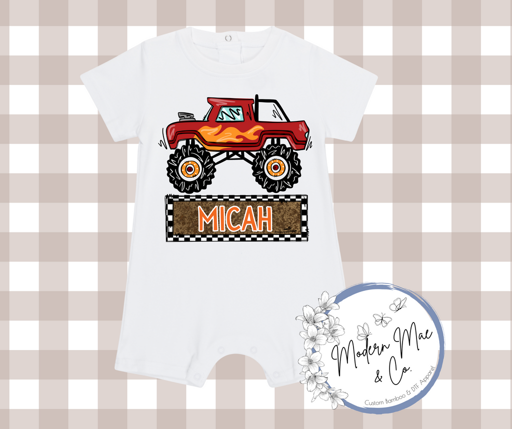 Boy SS Romper - Personalized Monster Truck