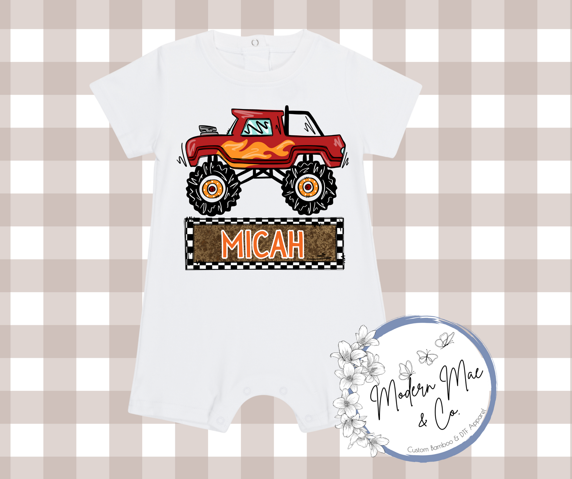 Boy SS Romper - Personalized Monster Truck