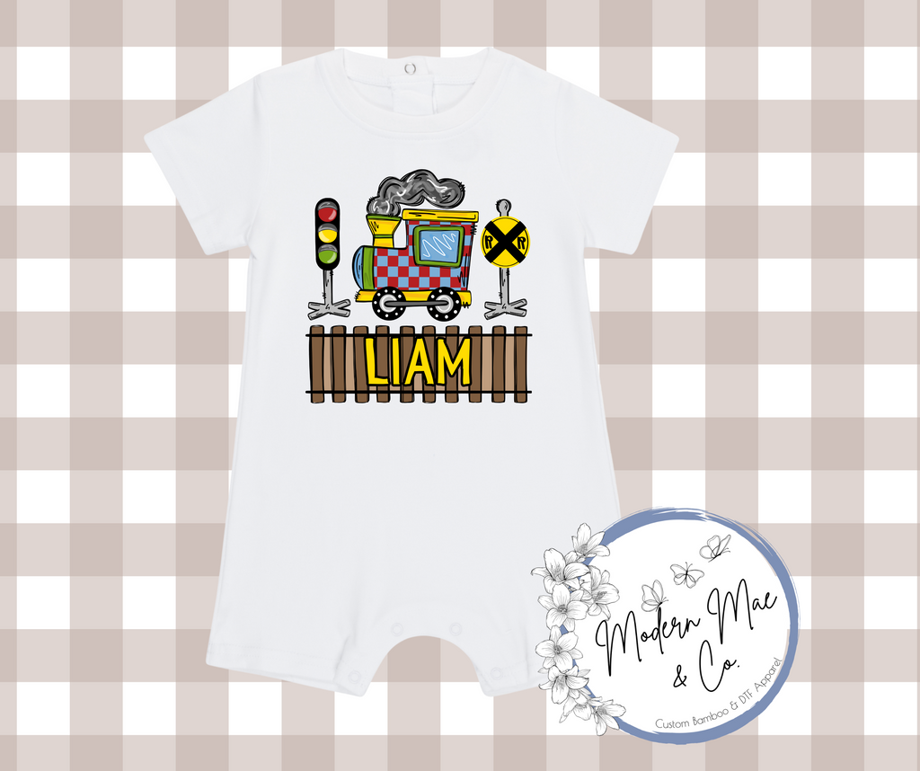 Boy SS Romper - Personalized Train Romper