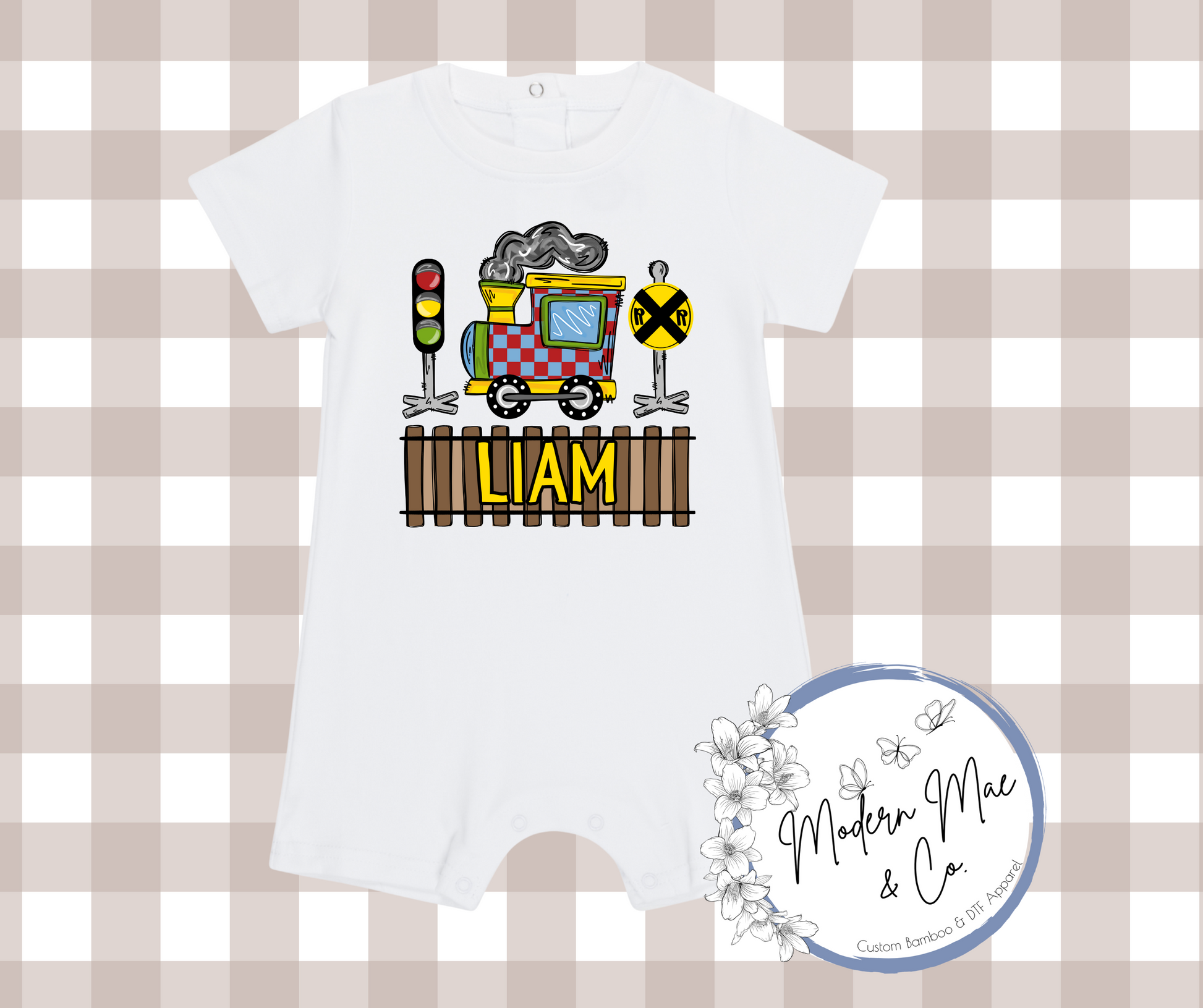 Boy SS Romper - Personalized Train Romper