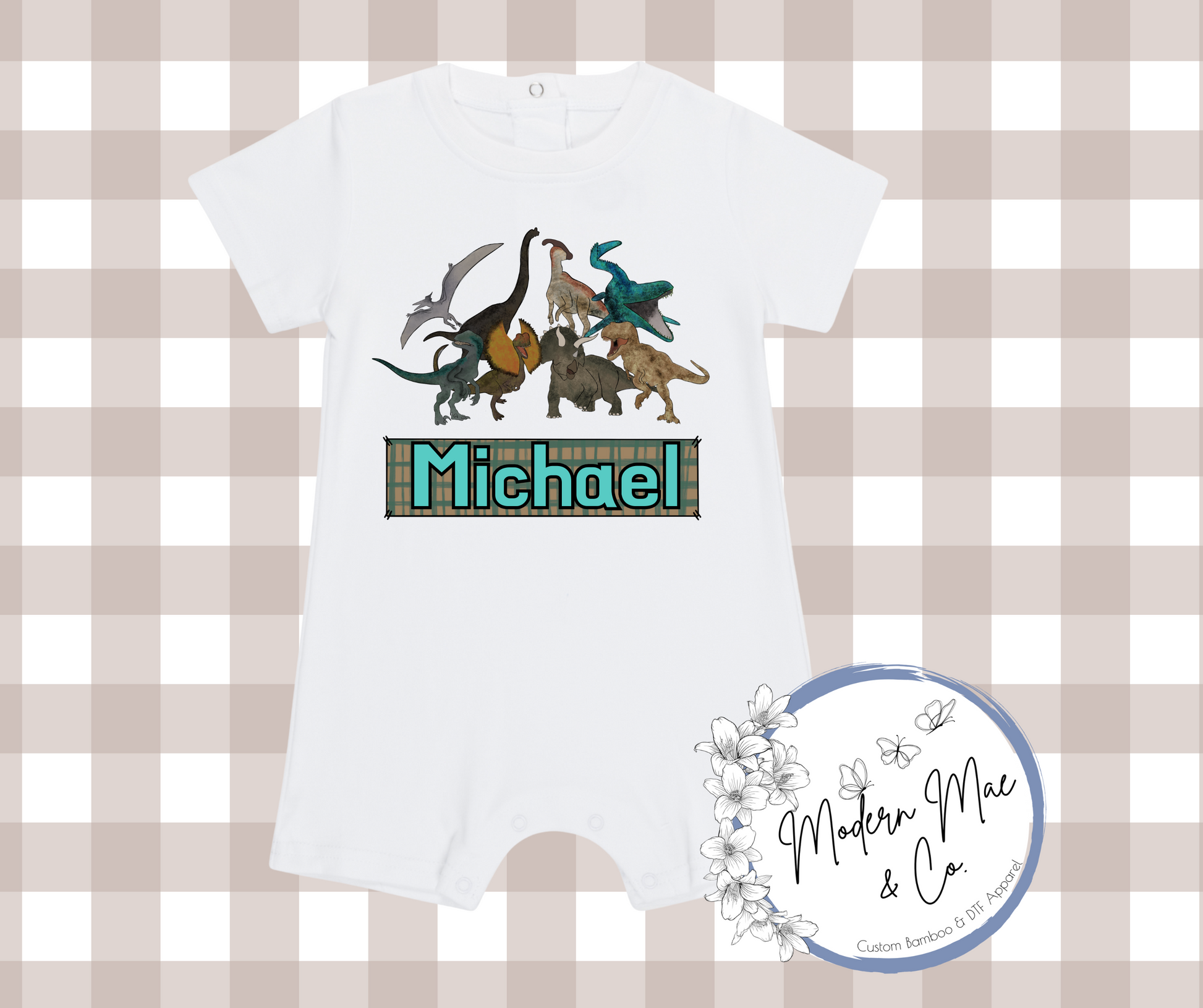 Boy SS Romper - Personalized Dinosaur